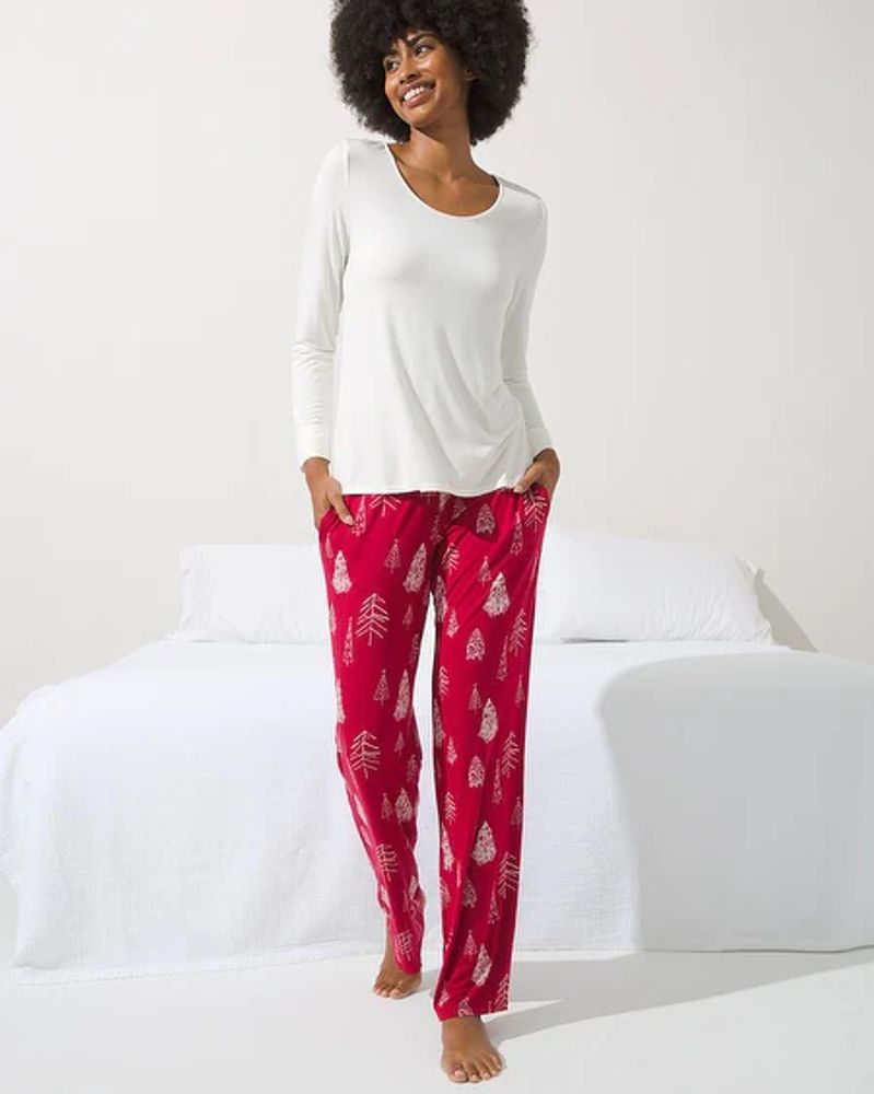 Soma Cool Nights Long Sleeve Pajama Set, Christmas Trees, Red, size XS, Christmas Pajamas by Soma, Gifts For Women