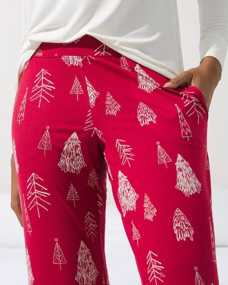 Soma Cool Nights Long Sleeve Pajama Set, Christmas Trees, Red, size L, Christmas Pajamas by Soma, Gifts For Women