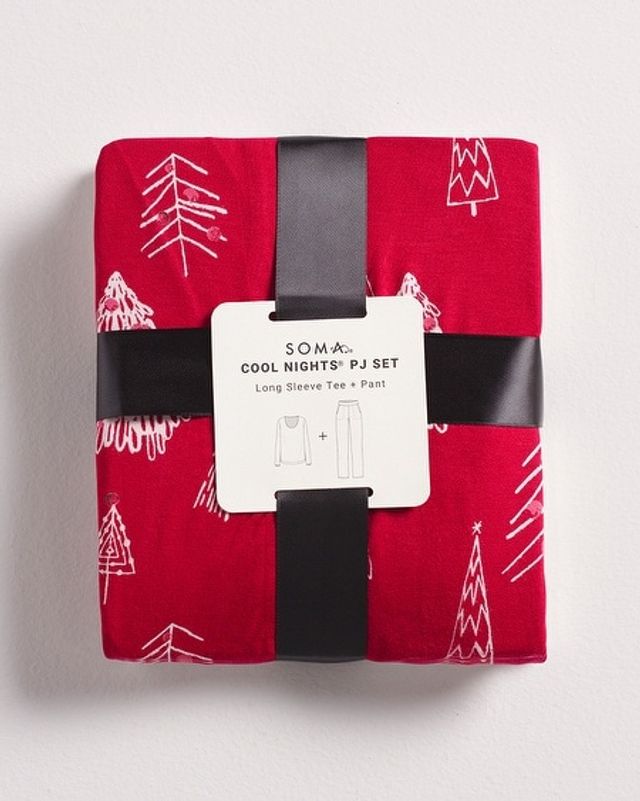 Soma Cool Nights Long Sleeve Pajama Set, Christmas Trees, Red, size M,  Christmas Pajamas by Soma, Gifts For Women