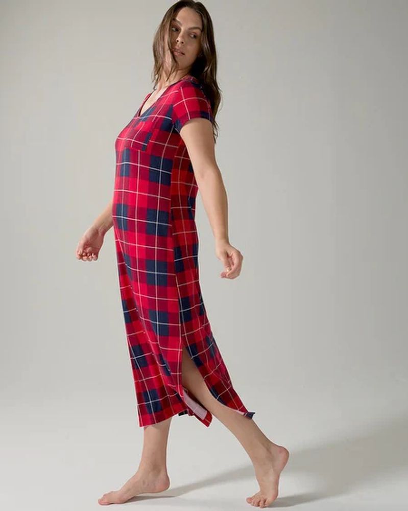 Soma Cool Nights Short Sleeve Long Nightgown, Plaid, Red & Blue, size XS, Christmas Pajamas by Soma, Gifts For Women