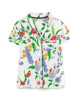 Soma Cool Nights Short Sleeve Notch Collar Pajama Top, PERENNIAL BLOOM GRD IVORY, Size XS