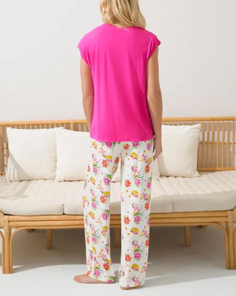 Soma Cool Nights Pajama Set, TROPICAL CITRUS IVORY, Size XS