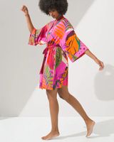 Soma Cool Nights Kimono Short Robe, JUBILANT PALM GRAND PINK, Size S/M