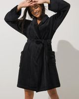 Soma Embraceable Plush Short Robe , Black, size XXL