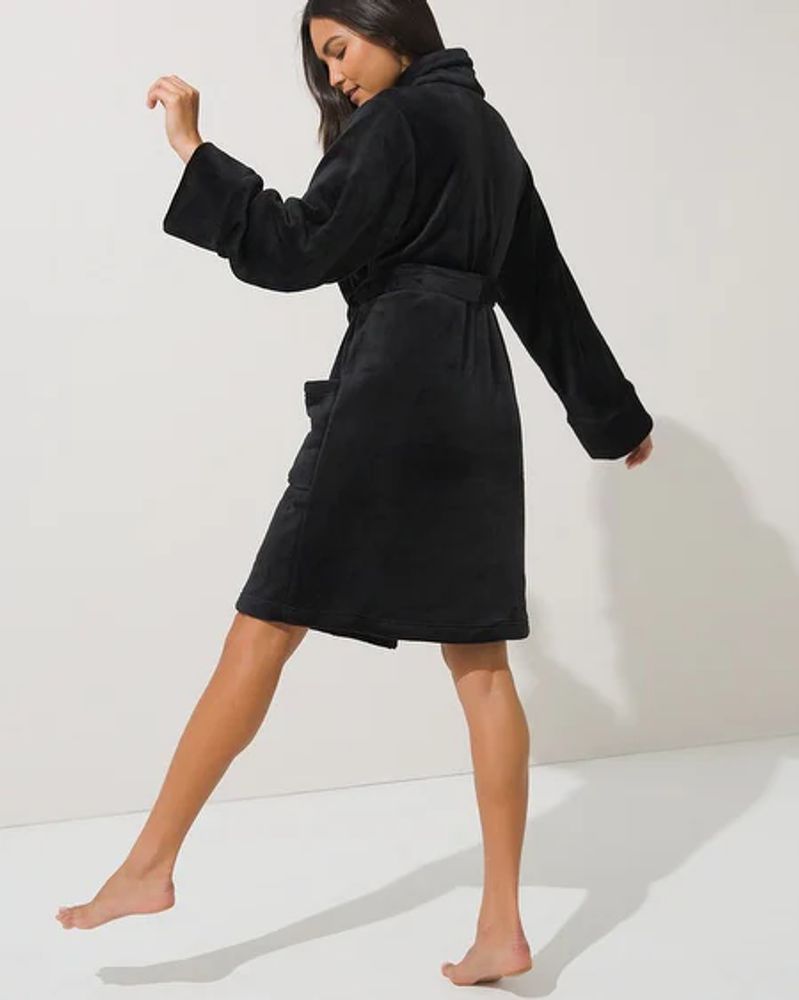 Soma Embraceable Plush Short Robe , Black, size XXL