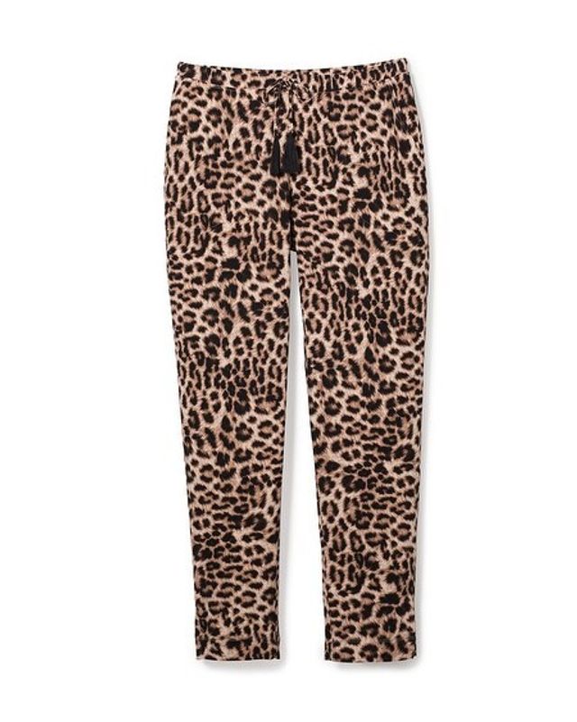 Soma Cool Nights Tassel-Tie Ankle Pajama Pants, Divine Leopard Nude, Size  XS