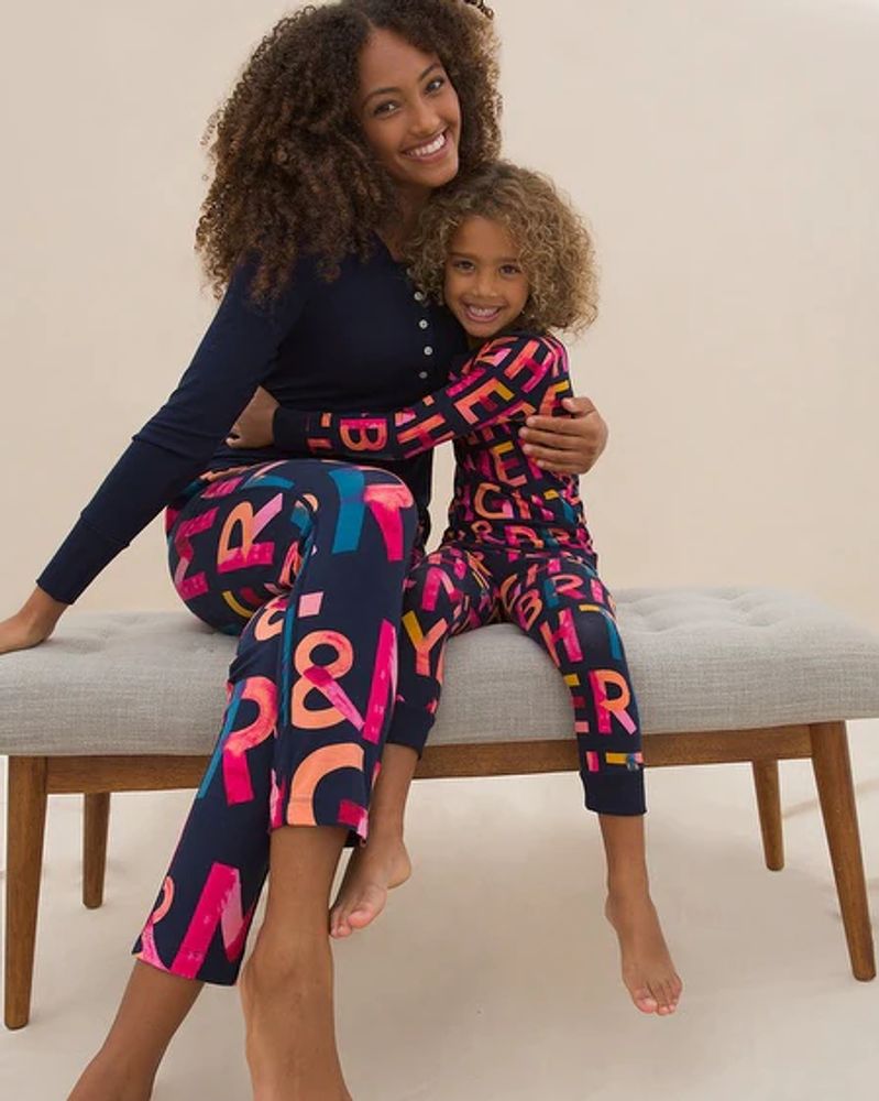Soma Family Pajama Kids Set, Holiday Print, Navy & Pink, size 2T, Christmas Pajamas