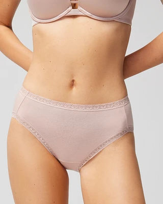 Cotton High-Leg Brief Panty with Lace Trim