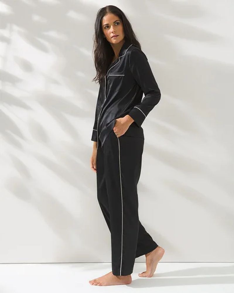 Soma Satin Long Sleeve Pajama Set, Black