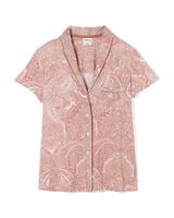 Soma Cool Nights Short Sleeve Notch Collar Pajama Top, GLOBAL PAISLEY EGGNOG, Size XS