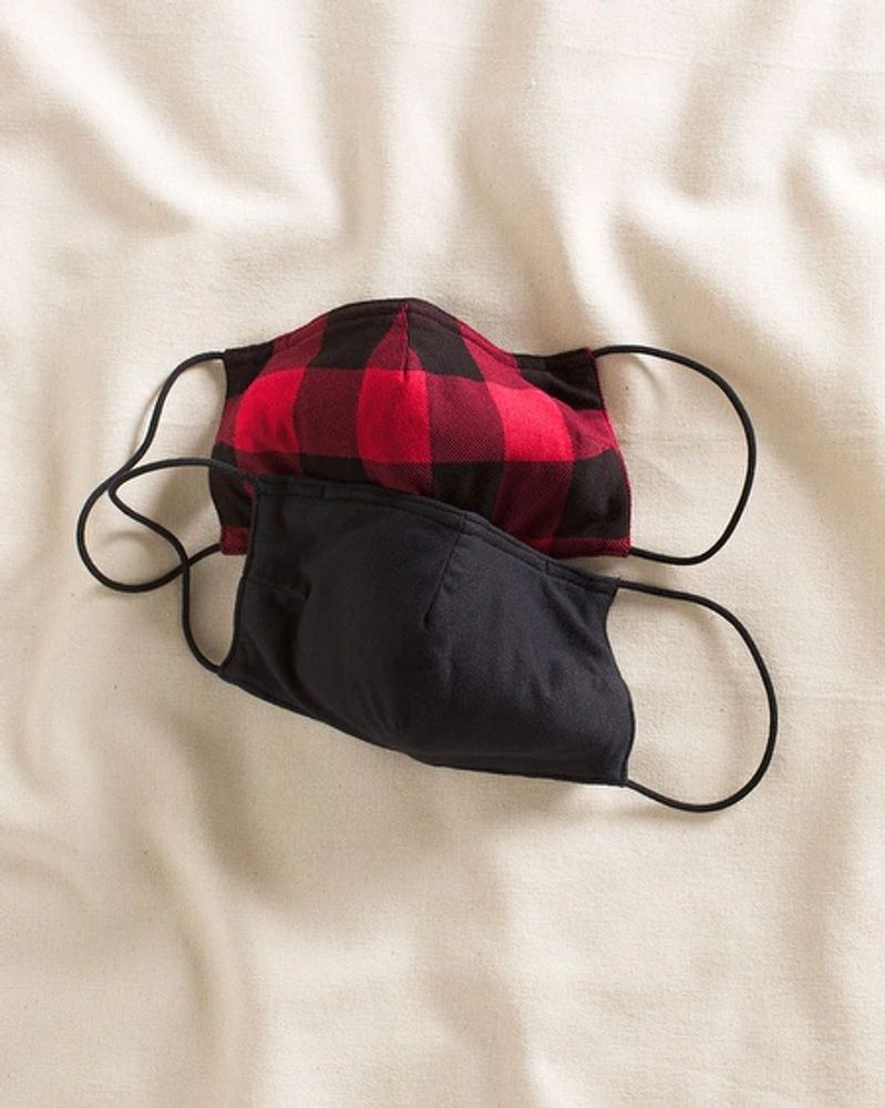 Soma Set of 2 Cool Nights Kids' Non-Medical Face Coverings, Manor Plaid Red/Black, Size One Size