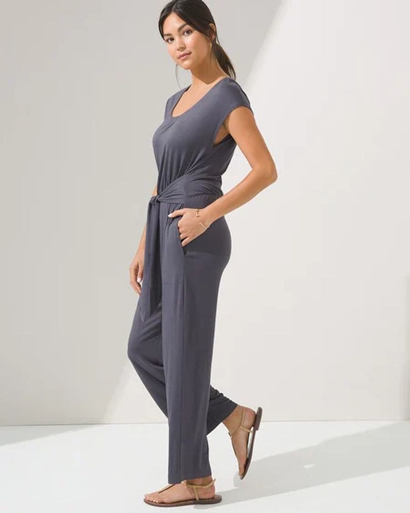 Soma Tie-Front Crop Jumpsuit, Gray Ink, Size