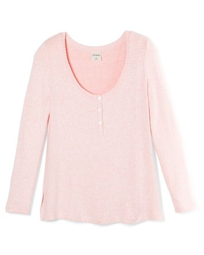 Soma Brushed Cozy Henley Pajama Top, PEACH GLOW AND IVORY CD
