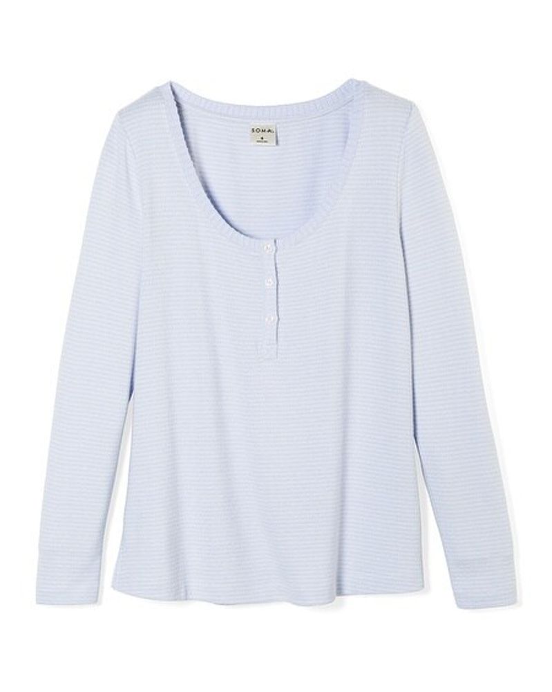 Soma Brushed Cozy Long Sleeve Henley Pajama Top, RIBBON STRIPE PWDR BLUE