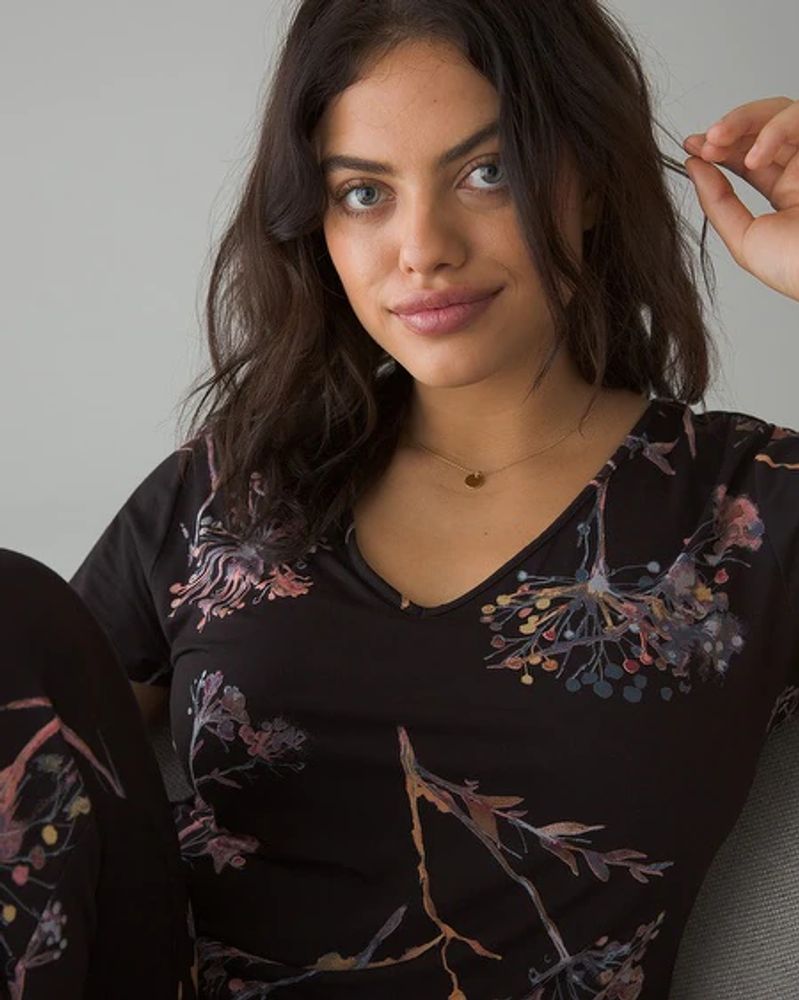 Soma Cool Nights V-Neck Pajama Tee, VEILED FLORAL GRAND BLACK