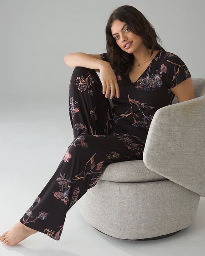 Soma Cool Nights V-Neck Pajama Tee, VEILED FLORAL GRAND BLACK