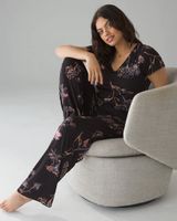 Soma Cool Nights V-Neck Pajama Tee, VEILED FLORAL GRAND BLACK, Size XL