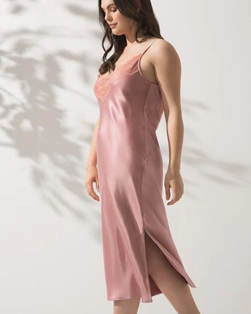 Soma Soma Sensual Satin Chemise with Lace Trim, WHISPER BLUSH