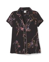 Soma Cool Nights Notch Collar Pajama Top, VEILED FLORAL GRAND BLACK, Size M