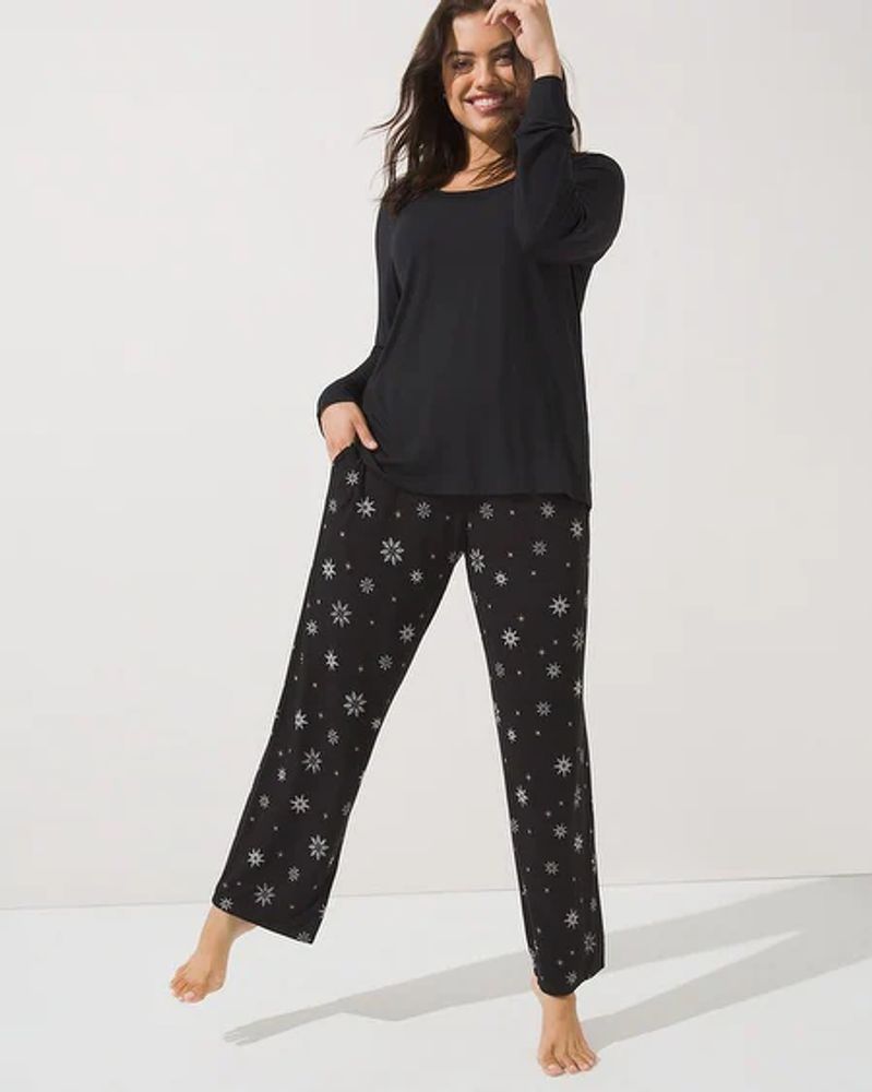 Soma Cool Nights Long Sleeve Pajama Set, Snowflakes, Black, size S, Christmas Pajamas by Soma, Gifts For Women