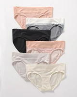 Cotton Hipster Panty with Lace Trim 6 Pack