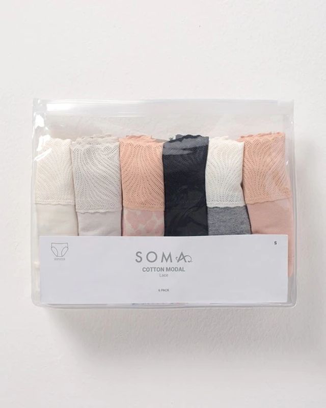 Soma Cotton Modal Lace Hipster 6 Pack, Multi, size S