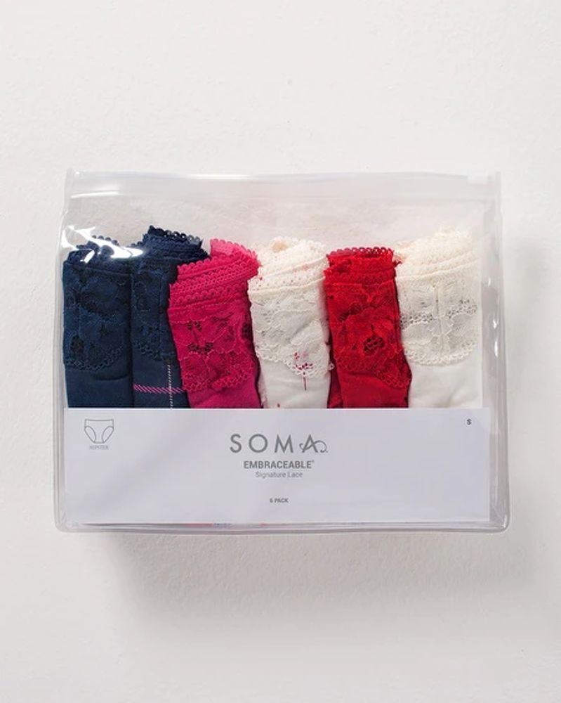 Soma Embraceable Signature Lace Hipster 6 Pack, Multi, size S