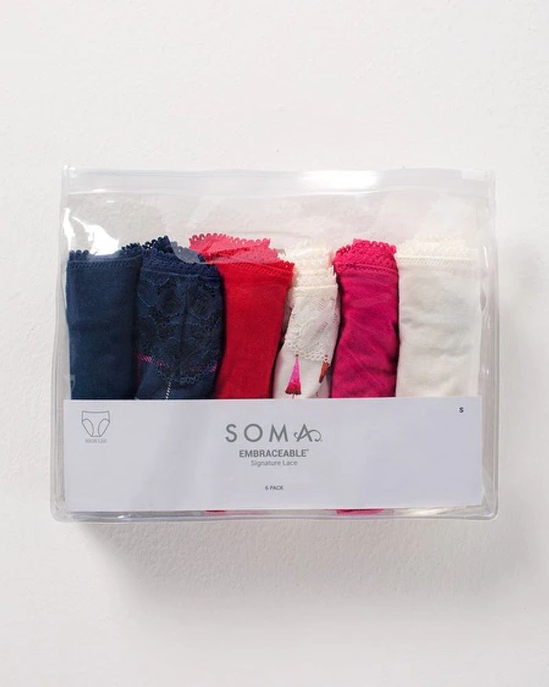 Soma Embraceable Signature Lace High Leg 6 Pack, Multi, size XL