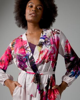 Soma Crinkle Satin Long Robe, Ivory