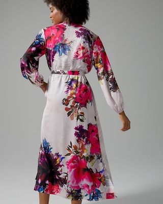 Soma Crinkle Satin Long Robe, Ivory
