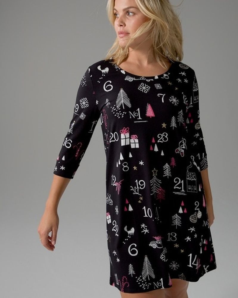 Soma Embraceable Long Sleeve Nightgown, Winter, Black, size S, Christmas Pajamas by Soma, Gifts For Women