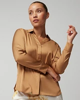 Satin Long-Sleeve Collar Top