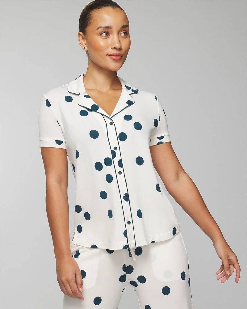 Cool Nights Printed Short Sleeve Notch Collar Pajama Top