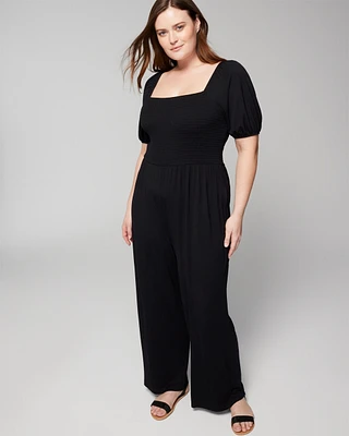 Soft Jersey Smocked Wide-Leg Jumpsuit