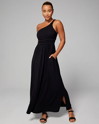 Soft Jersey One-Shoulder Knot Maxi Bra Dress