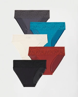 Vanishing Edge Cotton Blend Hipster Panty with Lace 5 Pack