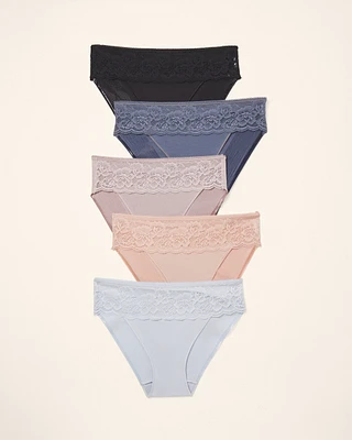 Vanishing Edge Cotton Blend Hipster Panty with Lace 5 Pack