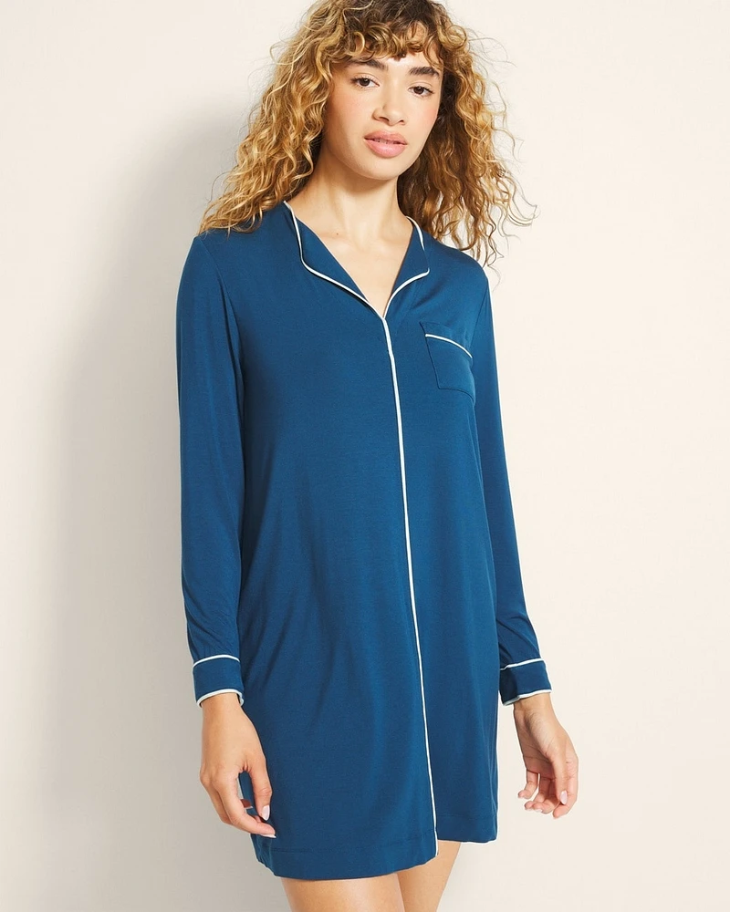 Cool Nights Piped Long-Sleeve Sleepshirt