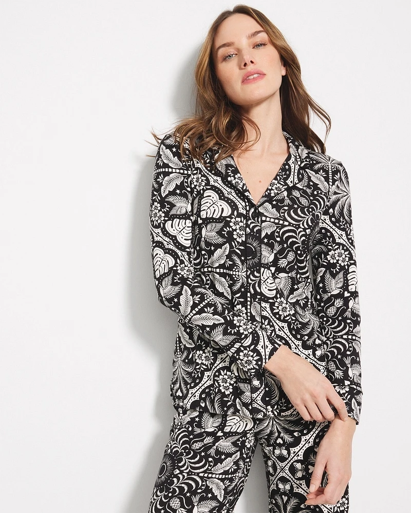 Cool Nights Long-Sleeve Printed Notch Collar