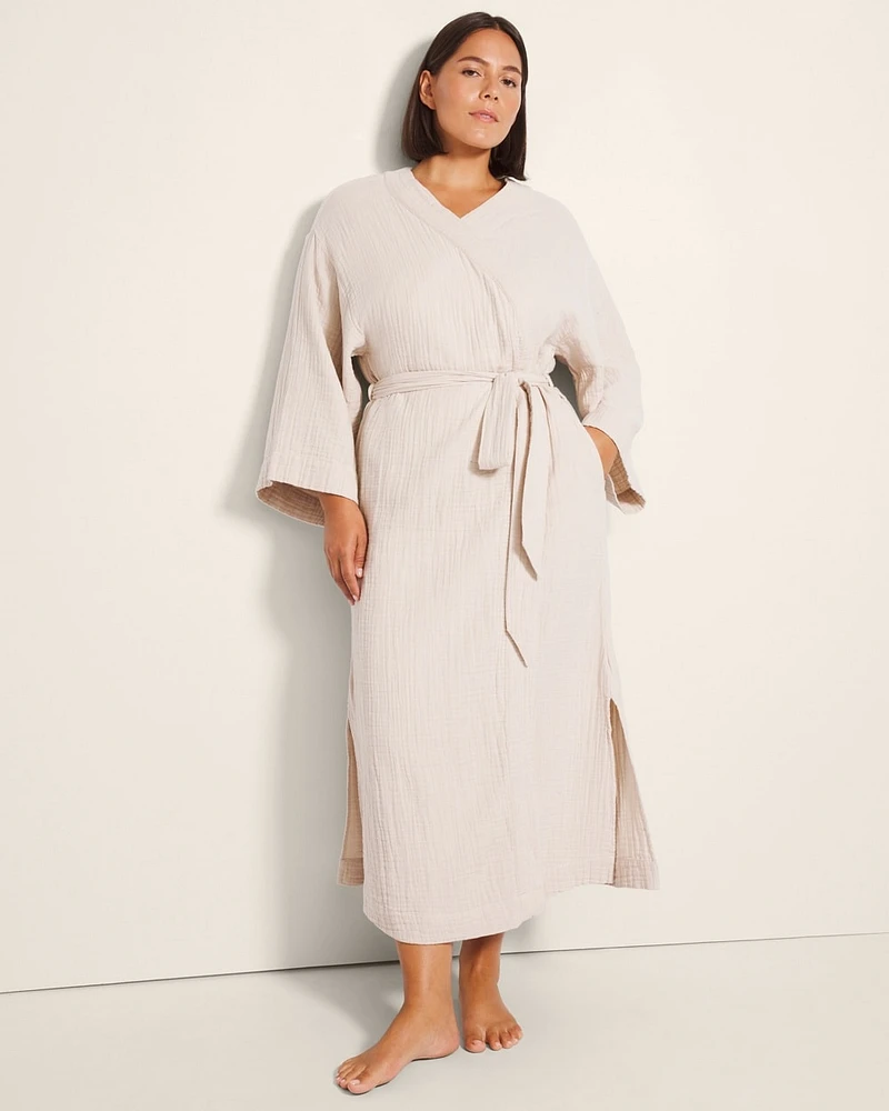 Textured Cotton Long Robe