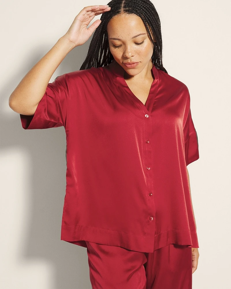 Satin Button Front Pajama Top