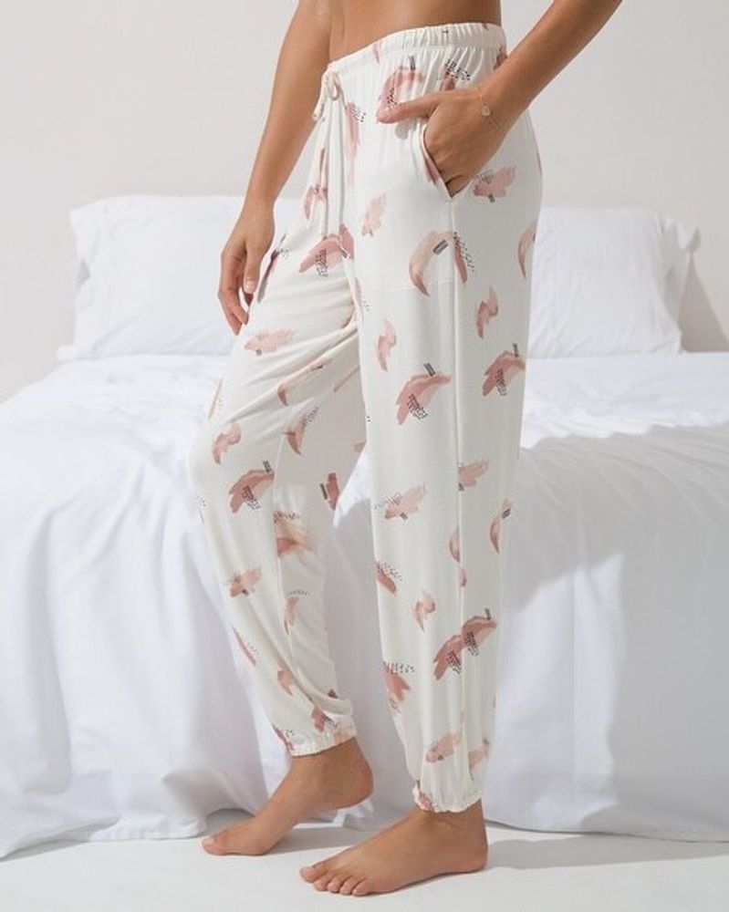 Soma Cool Nights Relaxed Banded Ankle Pajama Pants, ESSENCE ABSTRACT IVORY, Size M