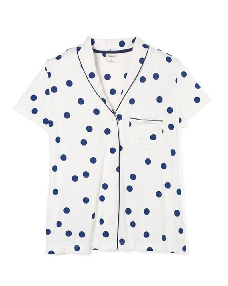 Soma Cool Nights Short Sleeve Notch Collar Pajama Top, WHIMSY DOT IVORY NAVY, Size XS