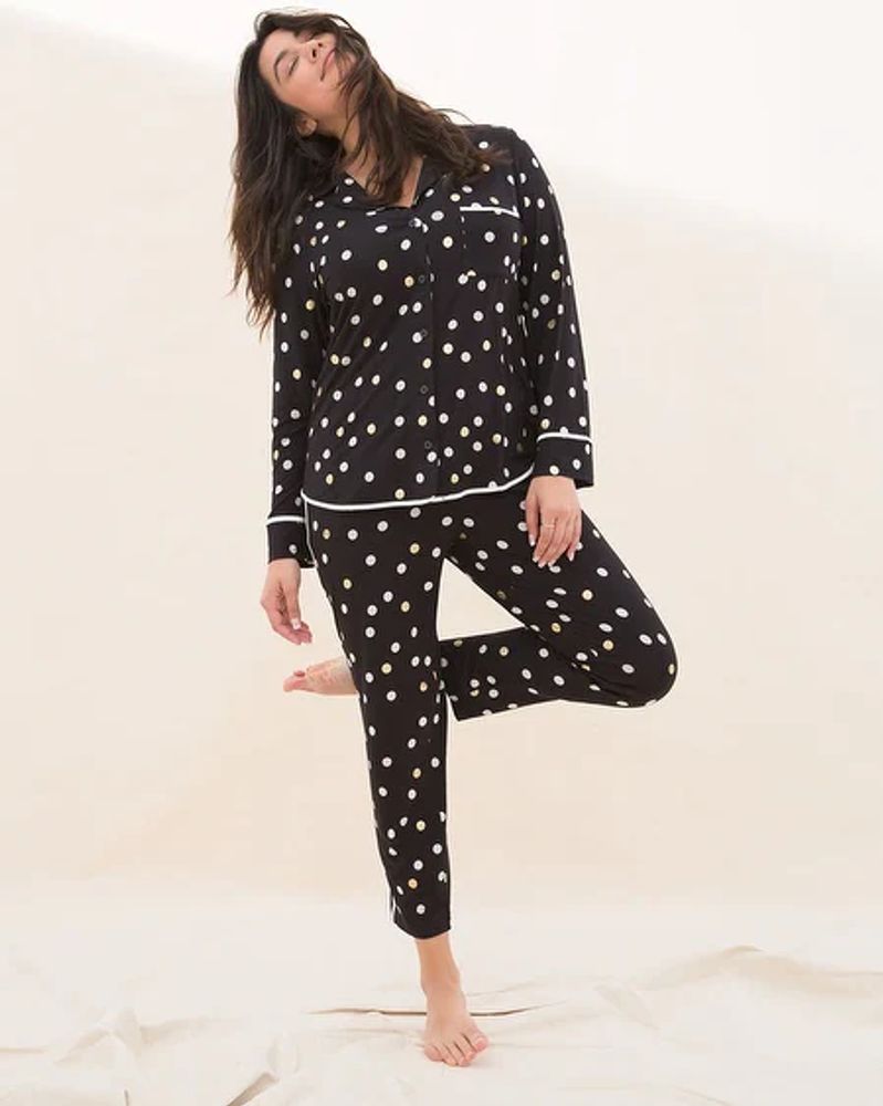 Soma Cool Nights Long Sleeve Pajama Top, Polka Dot, Black, size S, Christmas Pajamas by Soma, Gifts For Women
