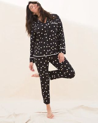 Soma Cool Nights Long Sleeve Pajama Top, Polka Dot, Black, size M, Christmas Pajamas by Soma, Gifts For Women
