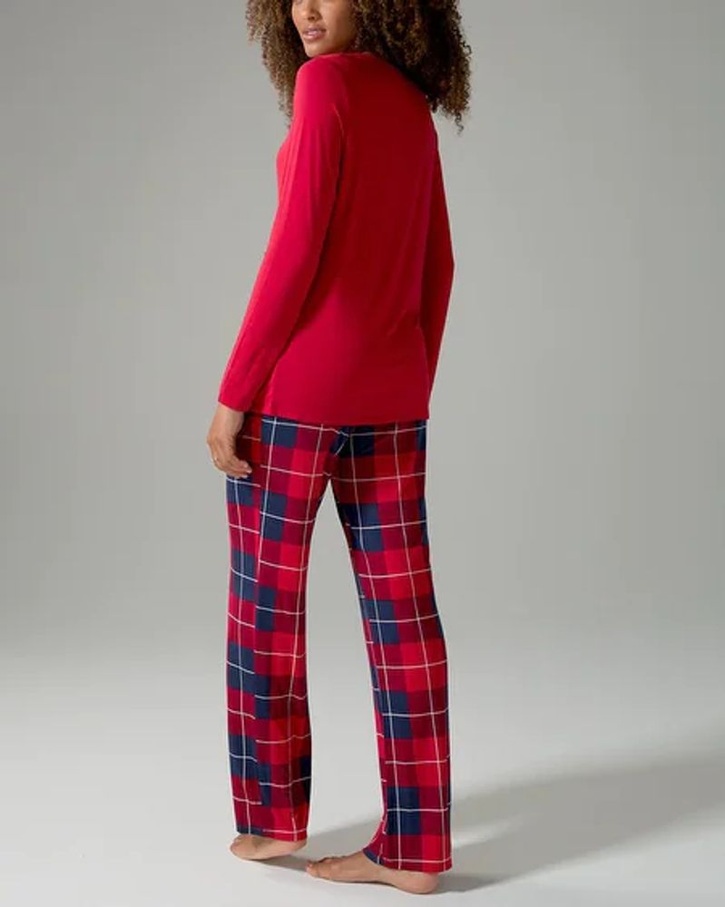 Soma Cool Nights Long Sleeve Pajama Set, Plaid, Red & Blue, size S, Christmas Pajamas by Soma, Gifts For Women