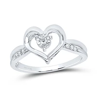 Sterling Silver Womens Round Diamond Heart Ring 1/20 Cttw