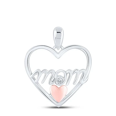 Sterling Silver Womens Round Diamond Mom Heart Pendant .02 Cttw