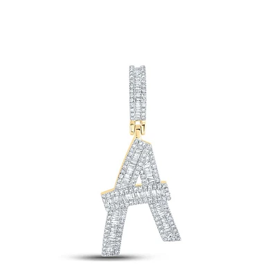 10kt Yellow Gold Mens Baguette Diamond Initial A Letter Charm Pendant / Cttw