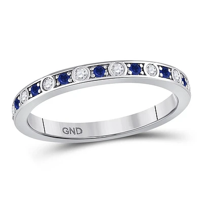 10kt White Gold Womens Round Blue Sapphire Diamond Alternating Stackable Band Ring 1/4 Cttw